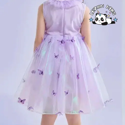 LEZONKIDS - 2024 New Fashion summer sleeveless sweet tutu sequined butterfly frocks girl dress for kids